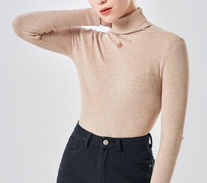 Khaki Knitted and Fitted Turtleneck Sweater