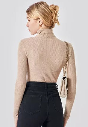 Khaki Knitted and Fitted Turtleneck Sweater