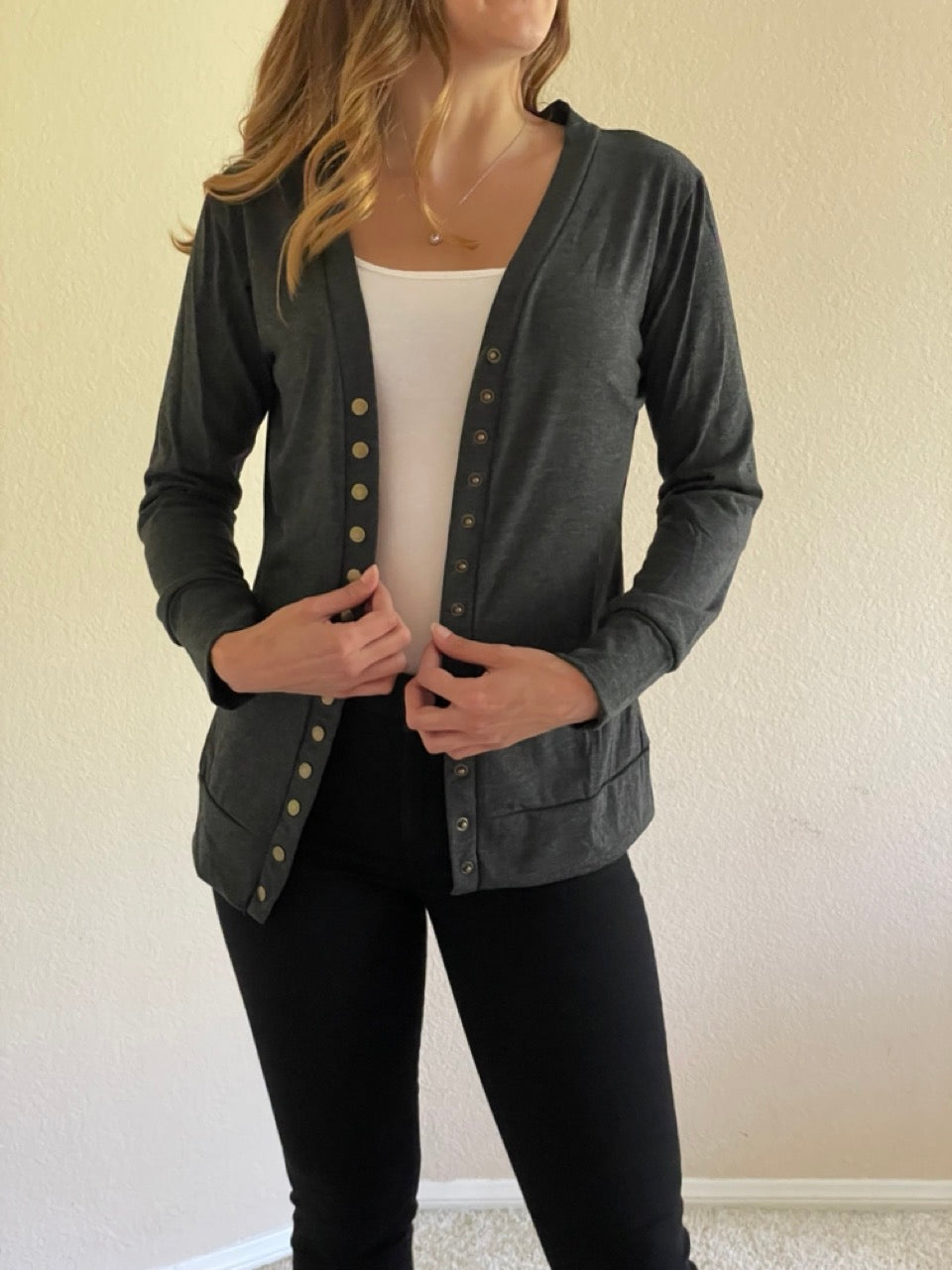 Dark Gray Button Up Cardigan Sweater