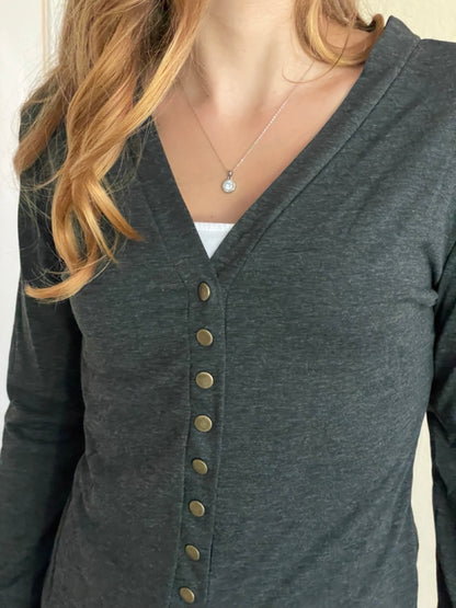 Dark Gray Button Up Cardigan Sweater