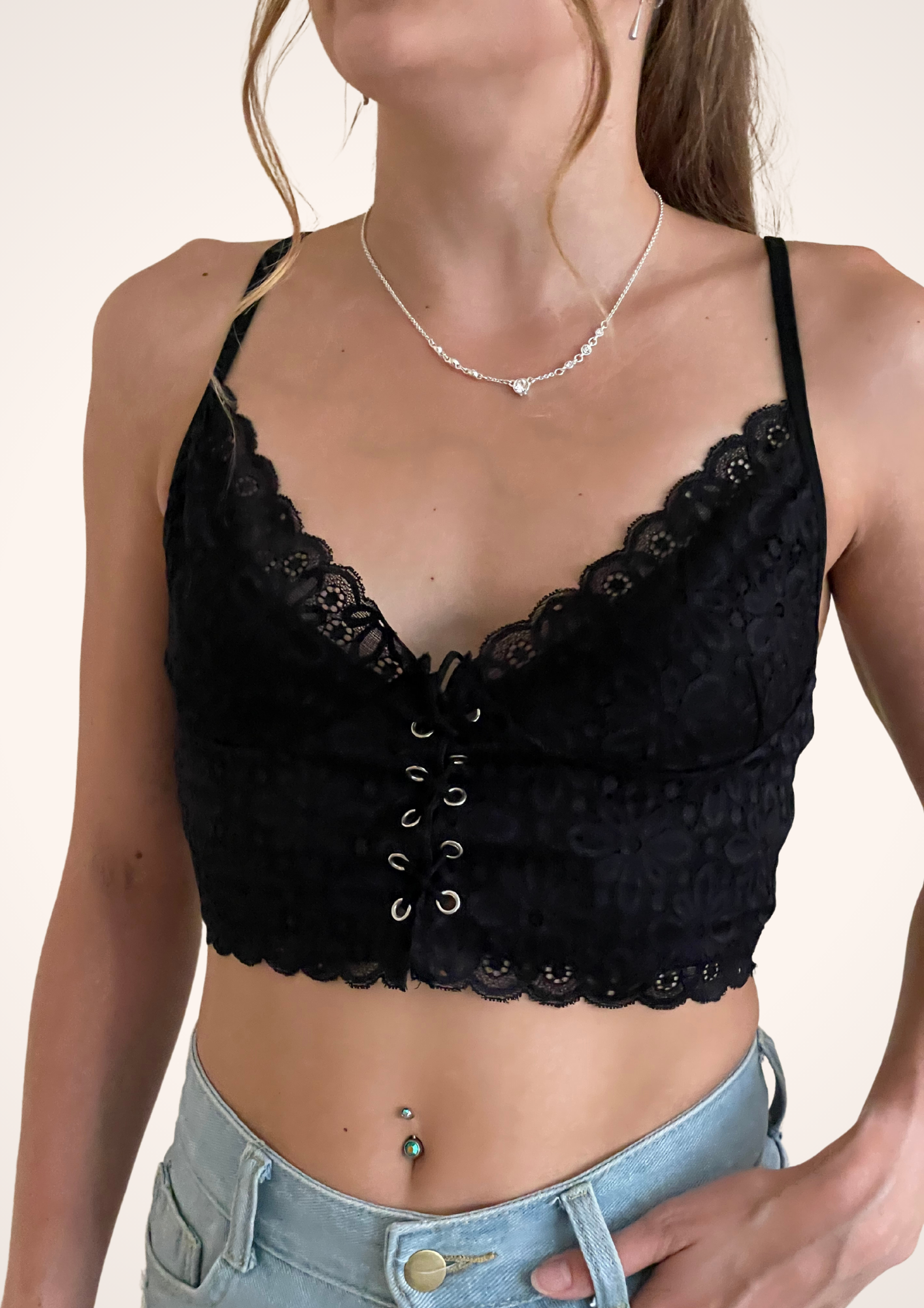 Lace Up Bralette Crop Top, Womenswear Top