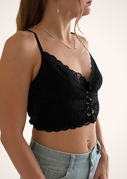 Lace Up Bralette Crop Top, Womenswear Top