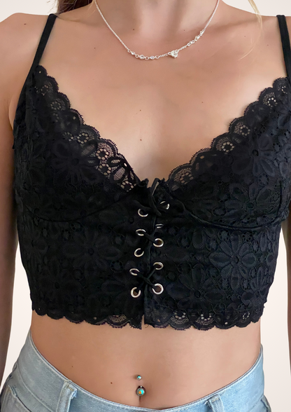 Lace Up Bralette Crop Top, Womenswear Top