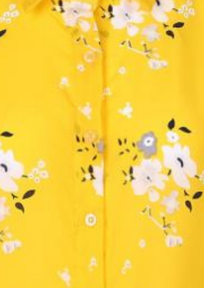 Floral Yellow Long Sleeve Button-Up Top