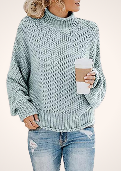 Forever Cozy Mock Turtleneck Knit Sweater in Light Blue