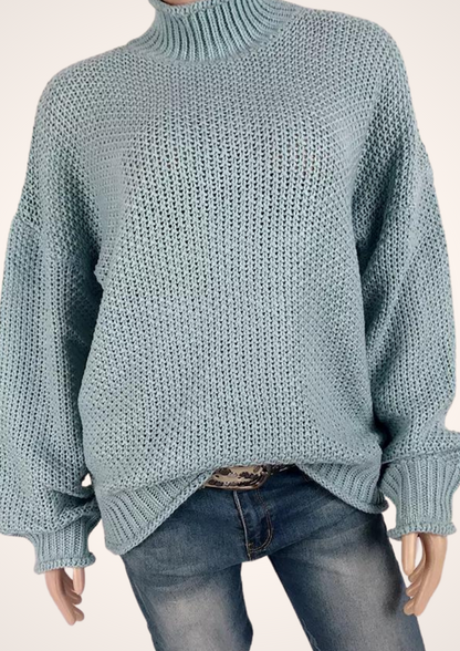 Forever Cozy Mock Turtleneck Knit Sweater in Light Blue